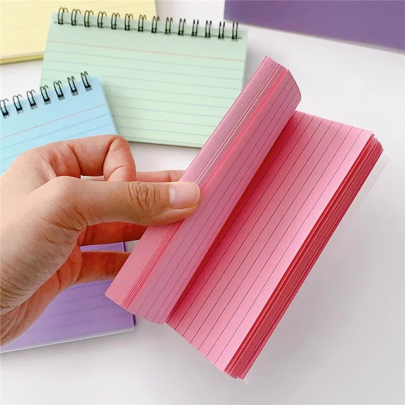 50 Sheets/book Colorful Tearable Spiral Notebook Horizontal Line Minimalist Transparent Cover Memo Pad School Office Writing Pad. 