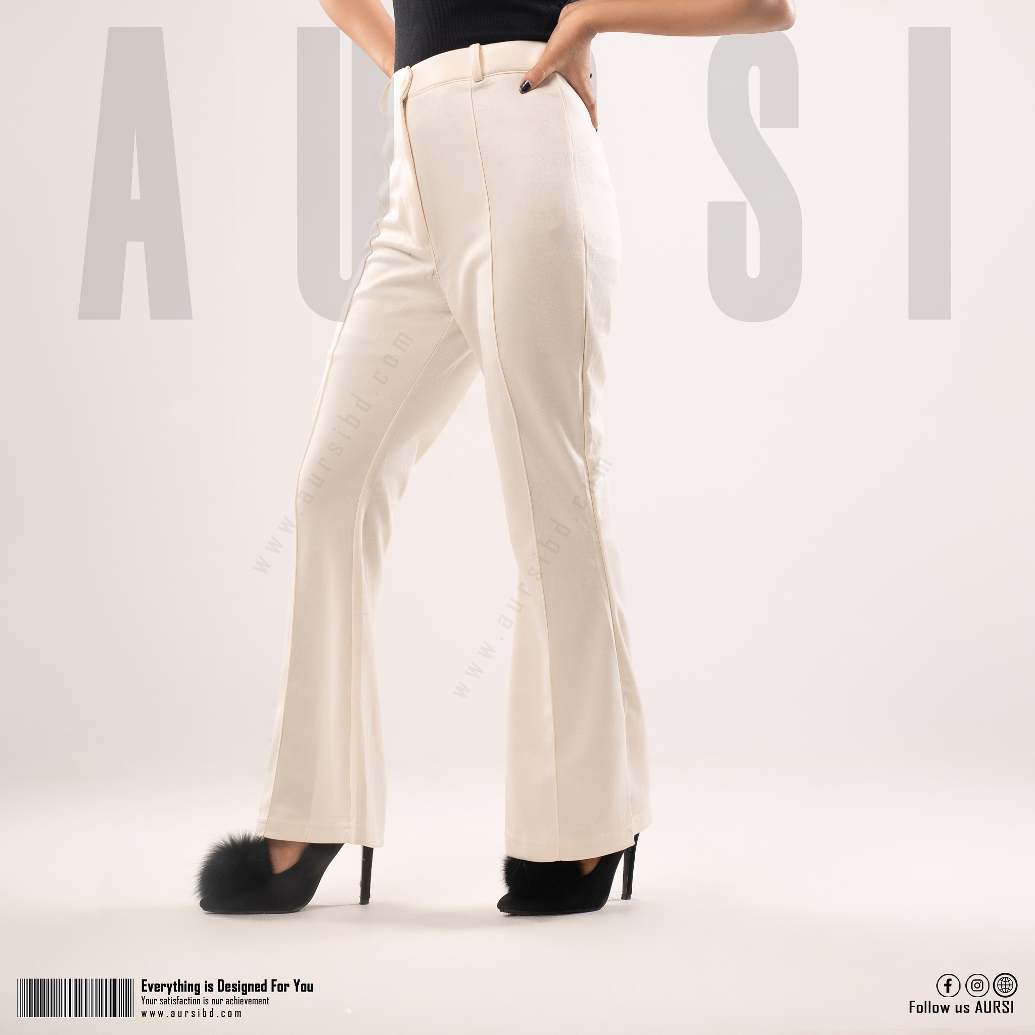AURSI Bell Bottom High Waist Ladies  Flare Pant | Interlock Polyester Spandex Fabric - Stretchable. 