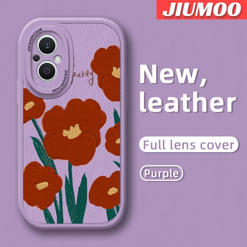 JIUMOO For OPPO Reno 7z 5G A96 5G F21 Pro 5G Reno 7 Lite 5G Reno 8 Lite 5G Case Cartoon Oil Painting Flower Thin New Design Leather Soft Back Cover Camera Protection Cases Shockproof Casing. 