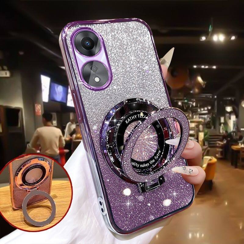 Back Cover OPPO A17 A17k Phone case Camera Protection Soft Silicone Adsorb Stand Exquisite Glitter Powder