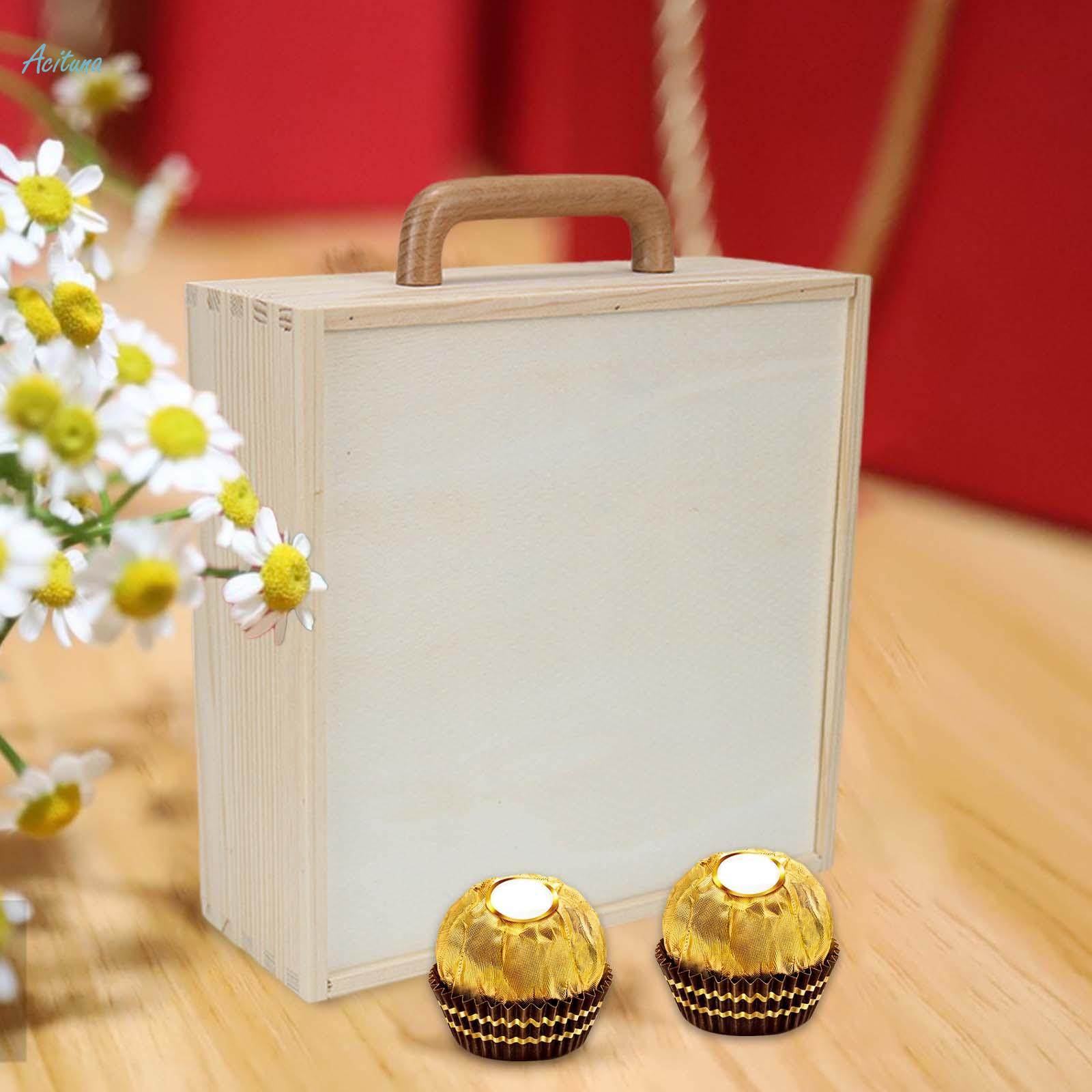 Wooden Box with Handle, Wooden Boxes for Crafts, with Lid Empty Portable Wooden Gift Boxes for Presents, Trinket Box for Wedding DIY Home Decor. 