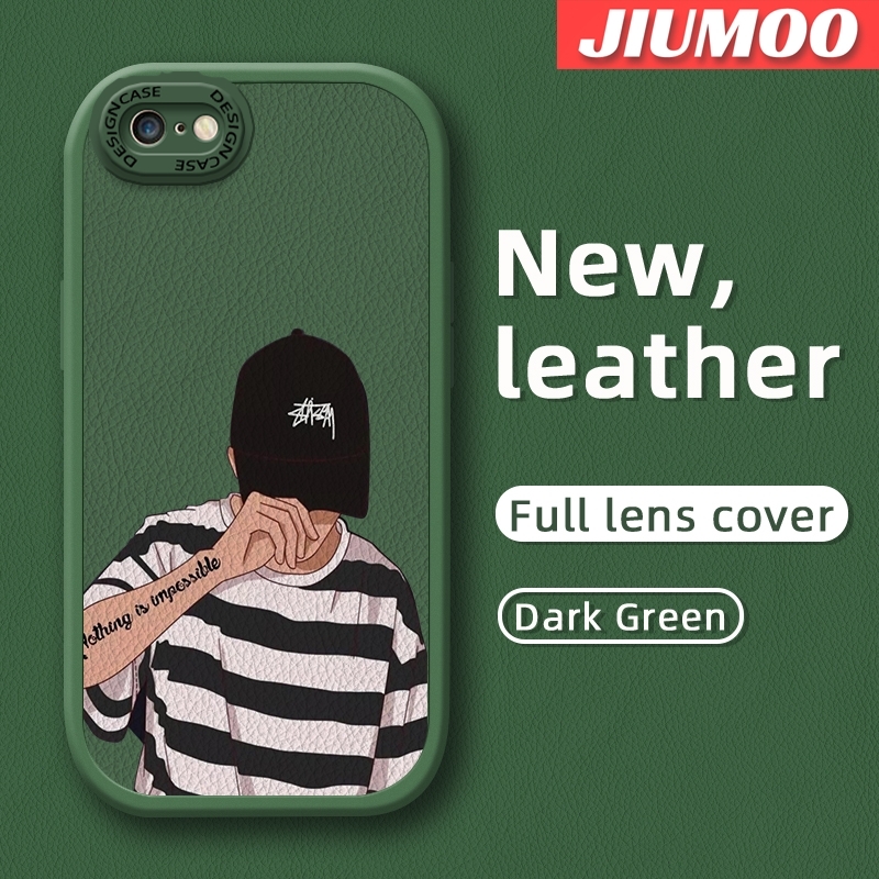 JIUMOO For iPhone 6 Plus iPhone 6s Plus Case Fashion Cool Tide Boy Men Thin New Design Leather Soft Back Cover Camera Protection Cases Shockproof Casing. 
