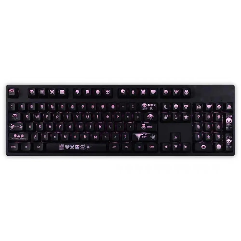 Love Death And Robots Keycaps OEM Profile For Mechanical Keyboard DYE-SUB Cute Letter Transparency Backlight 104 Key Caps Set. 