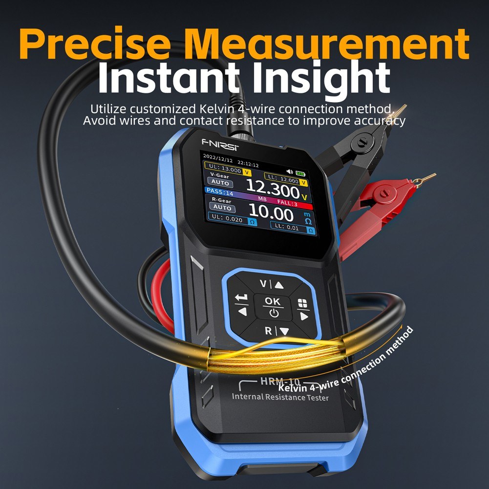 HRM-10 Portable Versatile 4-Wire Battery Tester Accurate Internal Resistance Voltage Measurement Device TFT Display with Sorting Data Hold and Export Functions for Various Battery Types. 