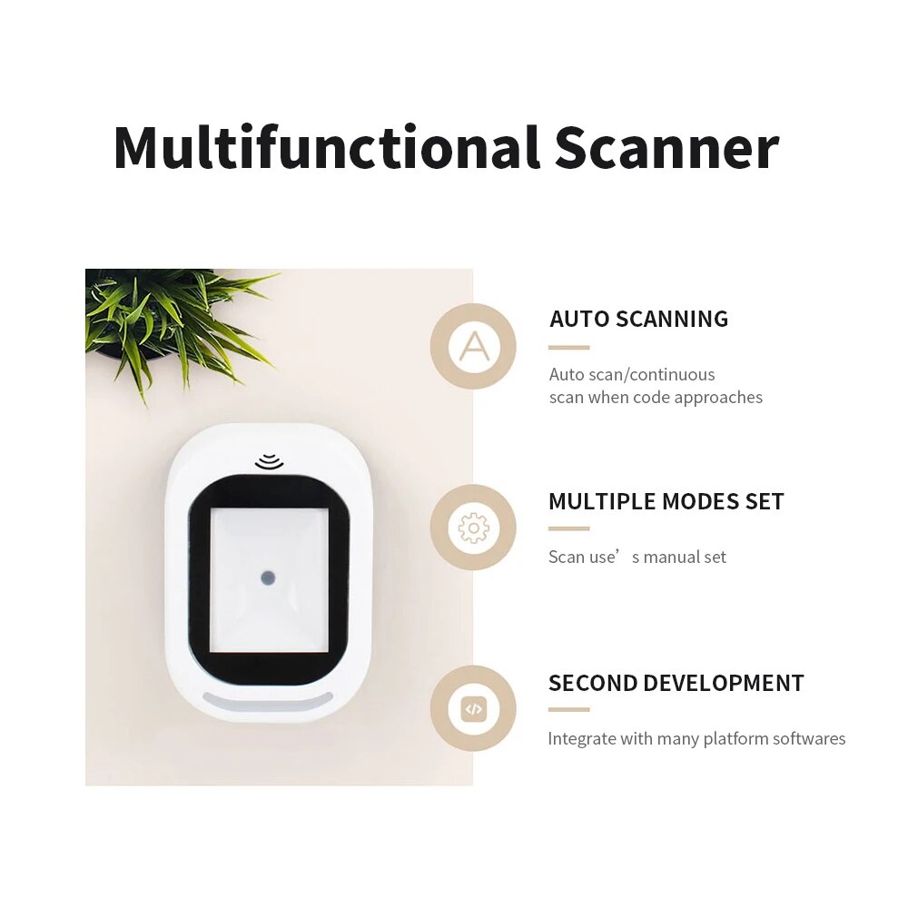Wired Barcode Scanner USB Versatile Scanning Hands-free Scan QR Code 1D 2D Code Reader for Supermarkets Store Restaurant Cashier. 