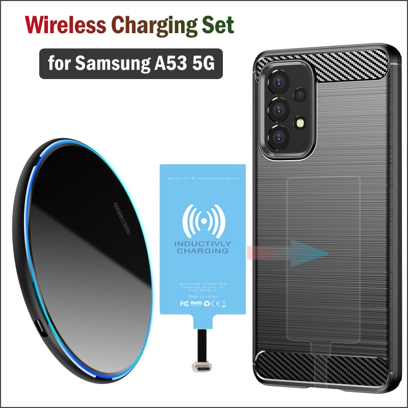 Qi Wireless Charging for Samsung Galaxy A53 5G Wireless Charger+Type-C Charging Receiver Adapter+Soft TPU Case