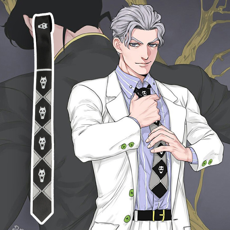 Japanese version of JOJO tie Kira Yoshikage Bizarre Adventure Skull Black Lazy Zipper Tie Men's Hand Punch. 