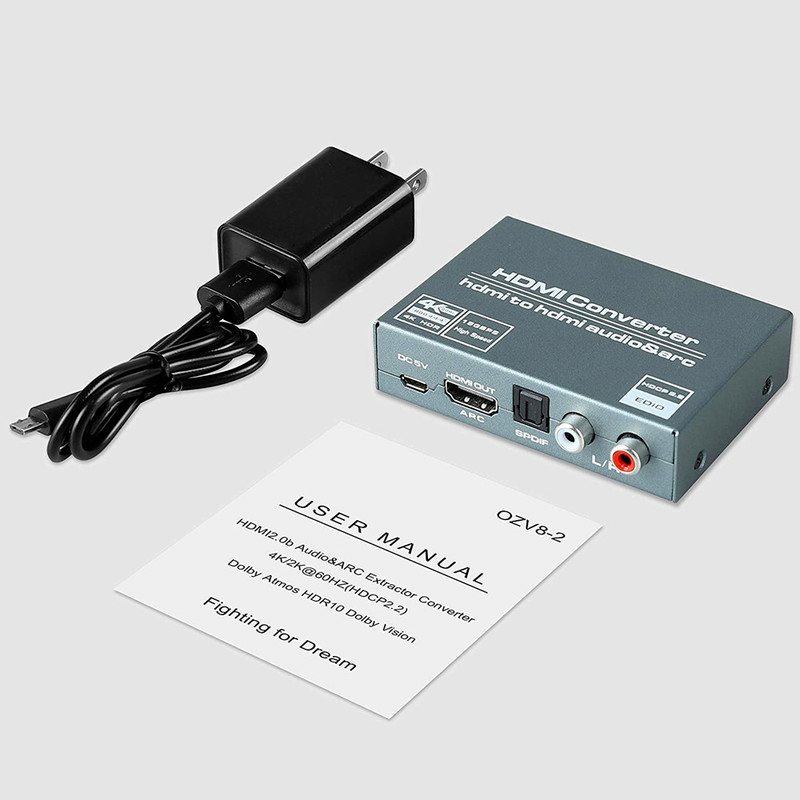 HDMI 2.0 Audio Extractor HDMI to RCA 4K 60Hz YUV4:4:4 HDR HDMI Audio Converter Adapter 4K HDMI to Optical TOSLINK SPDIF. 