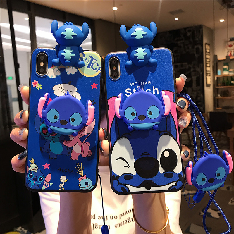 Cartoon Cute Stitch Phone Case For OPPO A15 A15s A54 A16 A94 Reno 5F A93 Reno4 F Reno4 Lite A91 Reno 3 A52 A92 A9  A5  A7 A5s A12 A3s A12e A37 Silicone TPU Back Cover Case with Lanyard Holder Stand. 