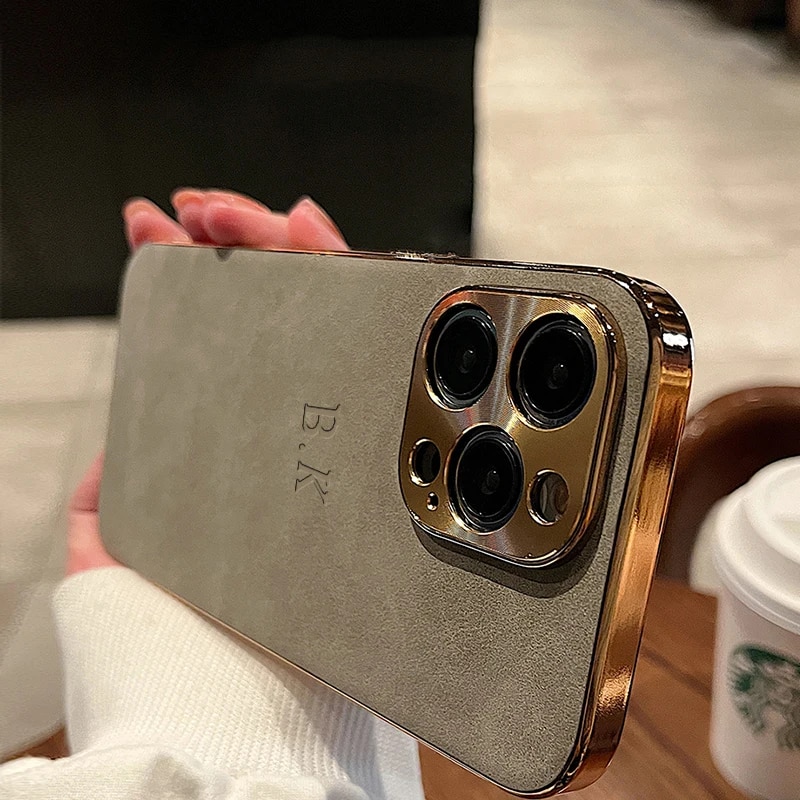 Leather Personalised Customized Name Case For Iphone 11 12 13 14 15 Pro Max Electroplated Frame Lambskin Initials Cover 11 15Pro