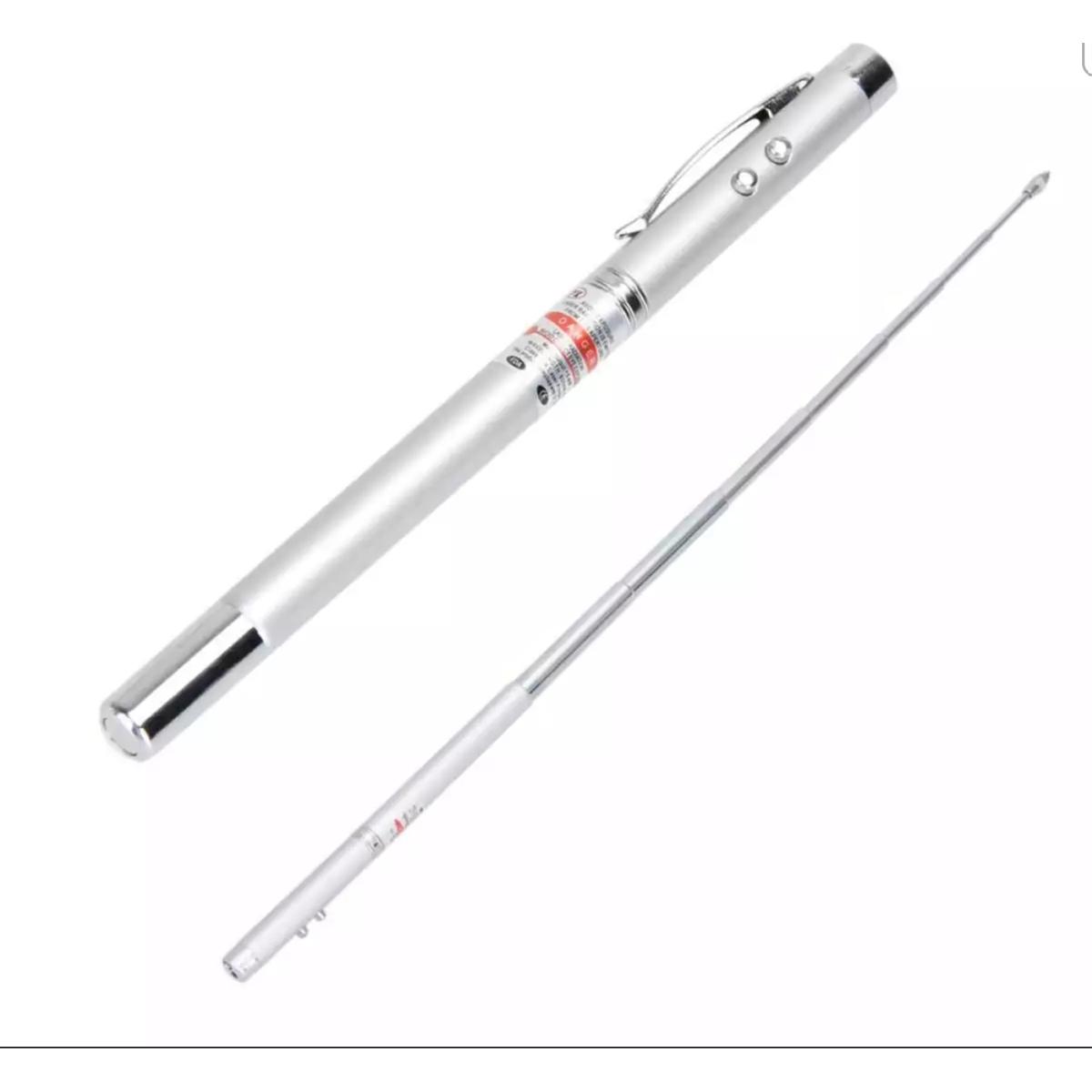 Lase.r pen MULTI FUNCTION 4 in 1 Red Lase.r Pointer LED Light Lamp Ball Pen Torch Telescopic Pointer to Teach Silver