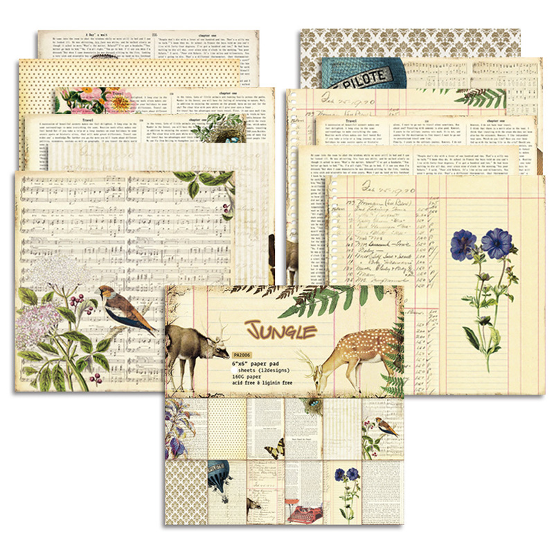 KLJUYP 12 Sheets Jungle Scrapbooking Pads Paper Origami Art Background Paper Card Making DIY Scrapbook Paper Craft. 