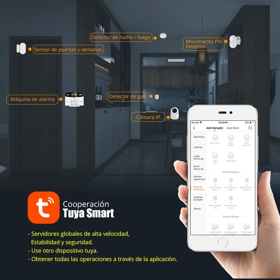 Fuers W210 Tuya Smart WIFI Home Alarm System 433 MHZ Wireless Wired Zone Zone Compatible with Alexa Google Motion Sensor. 