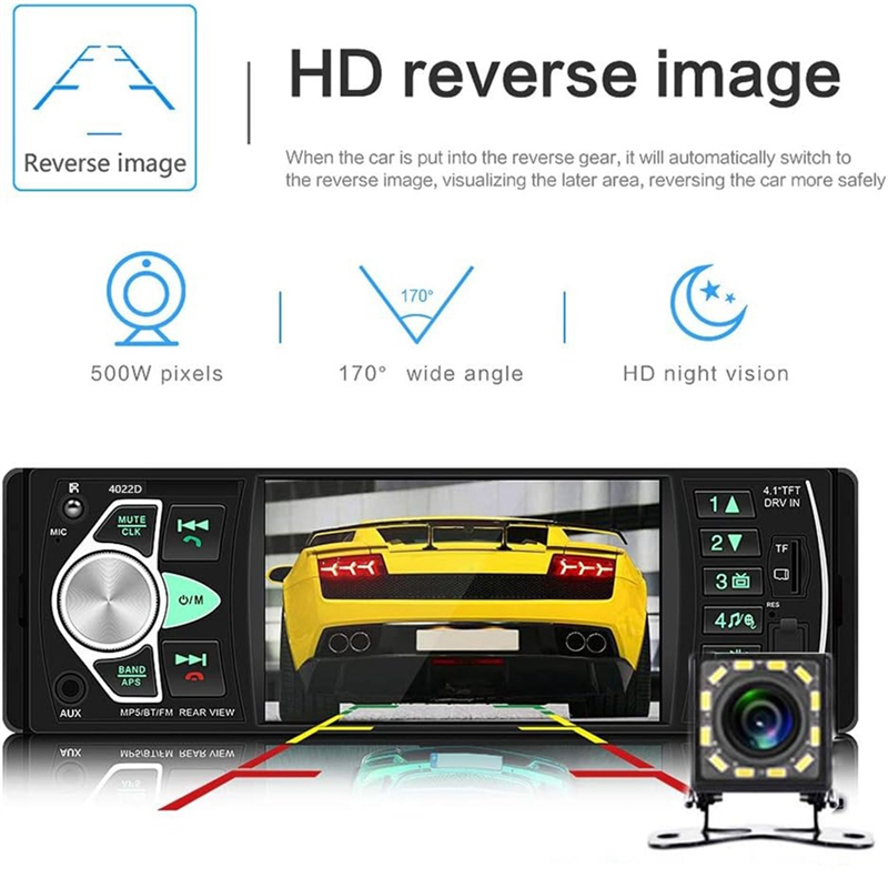 Car Radio 1 Din Stereo MP5 Player Bluetooth FM USB Autoradio 4022D with 12 Lights Camera. 