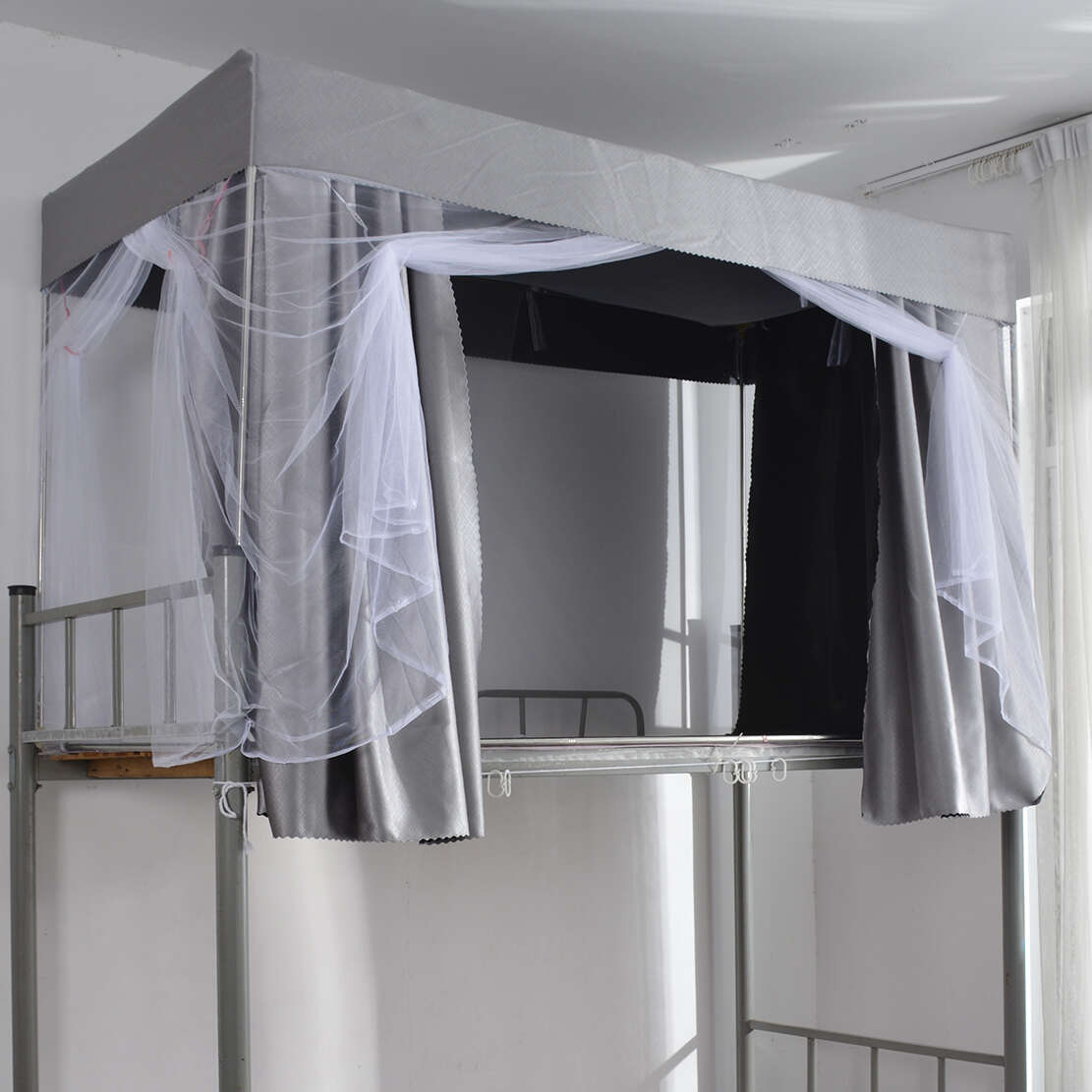 Prague back black gray high shading solid color integrated bed curtain with thickened fabric for memory of dreams, used in student and dormitories. 