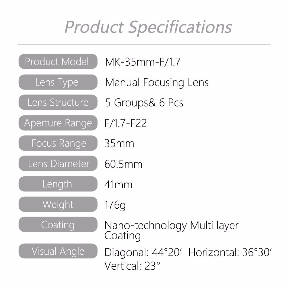 Meike 35mm F1.7 Camera Lens APS-C Large Aperture Manual Focus for Panasonic Olympus Fujifilm Sony Canon M10 M5 Mount Camera. 