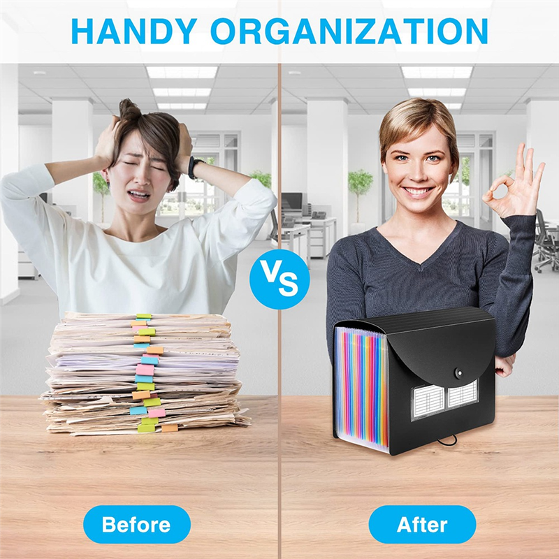 24 Pockets Expanding File Folder Accordion Folders with Blank Labels Desktop Storage Organizer. 