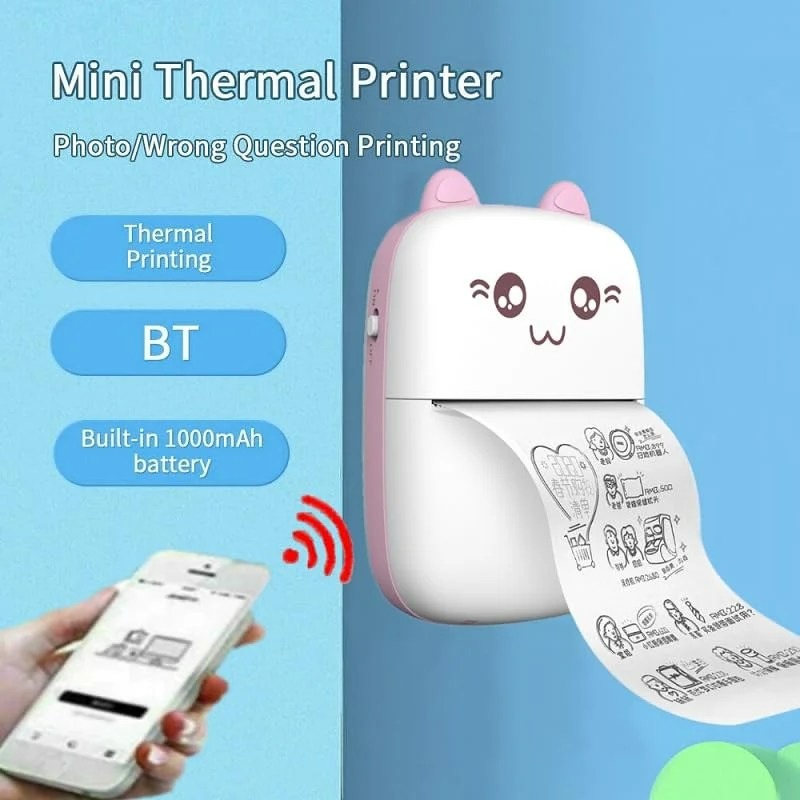 Portable Mini Printer Compatible with iOS & Android Wireless Bluetooth Thermal Printing Great for Printing Text Messages, Labels, Photos, Notes, and Creating Posters Mini Pocket Printer Ideal for Students, Teachers, and Creatives. 