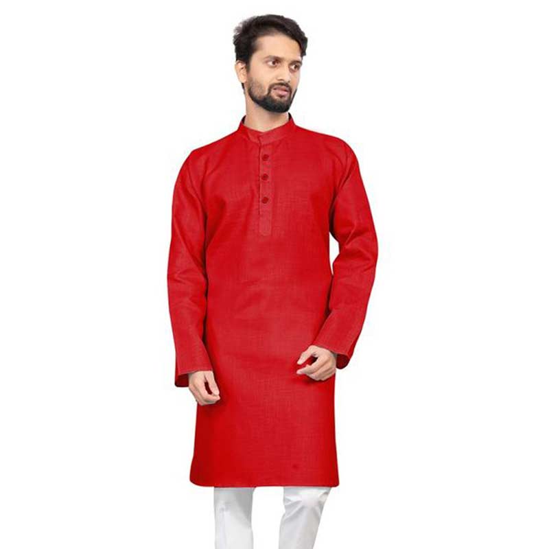 Trendsetter -Red color panjabi for men new collection 2024 | Solid color cotton panjabi for men red | Gaye holud panjabi for men- Inventive Choice. 