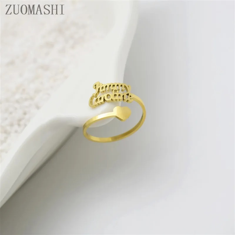 Dainty Custom Name Ring Stacking Name Rings With Heart Meaningful Mother Gift Personalized Ring With Your Word Double Names. 