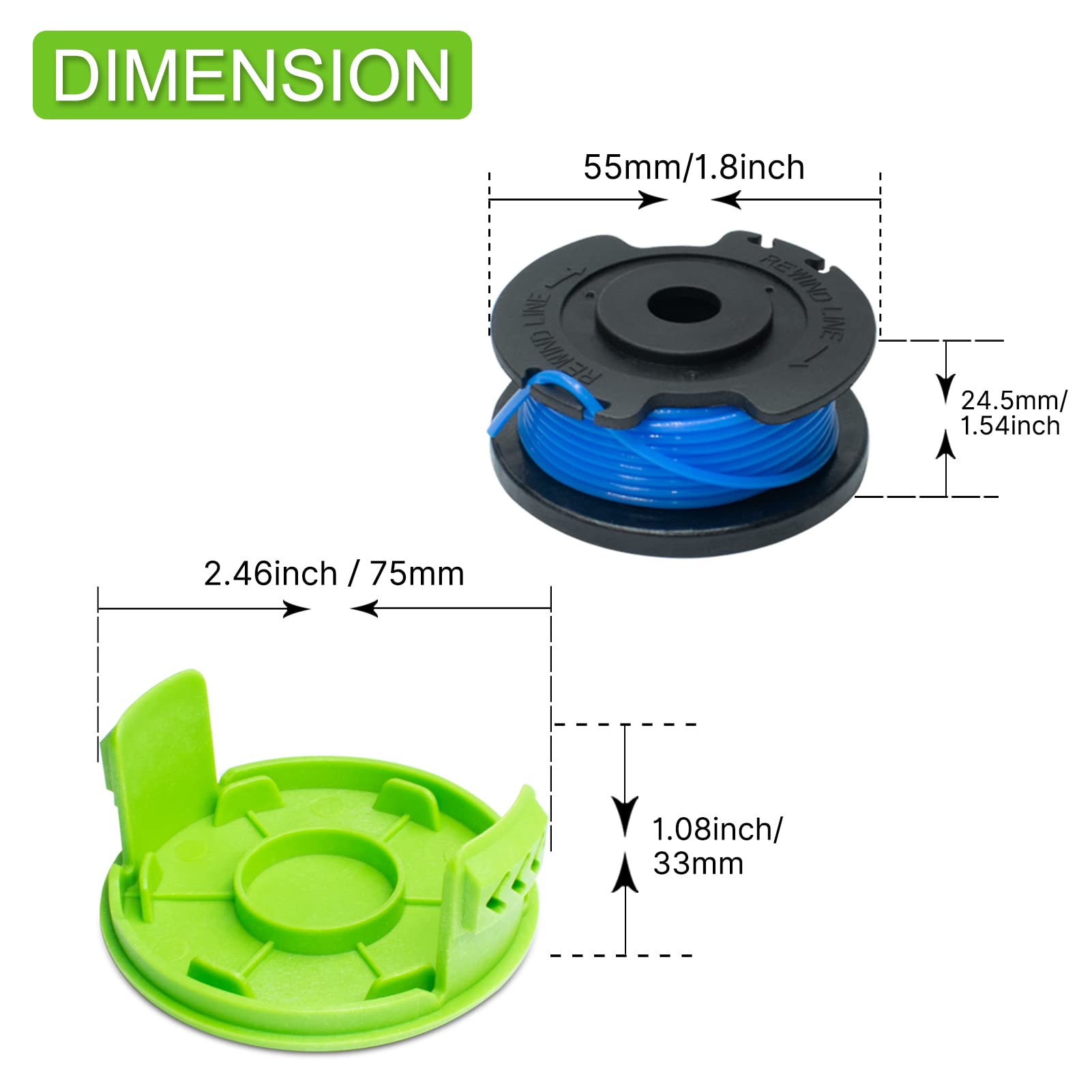 JAERBEE 29092 String Trimmer Replacement Spool 29252 for Greenworks 24V 40V 80V Weed Eater Cordless Trimmer (8 Spools, 1 Caps). 