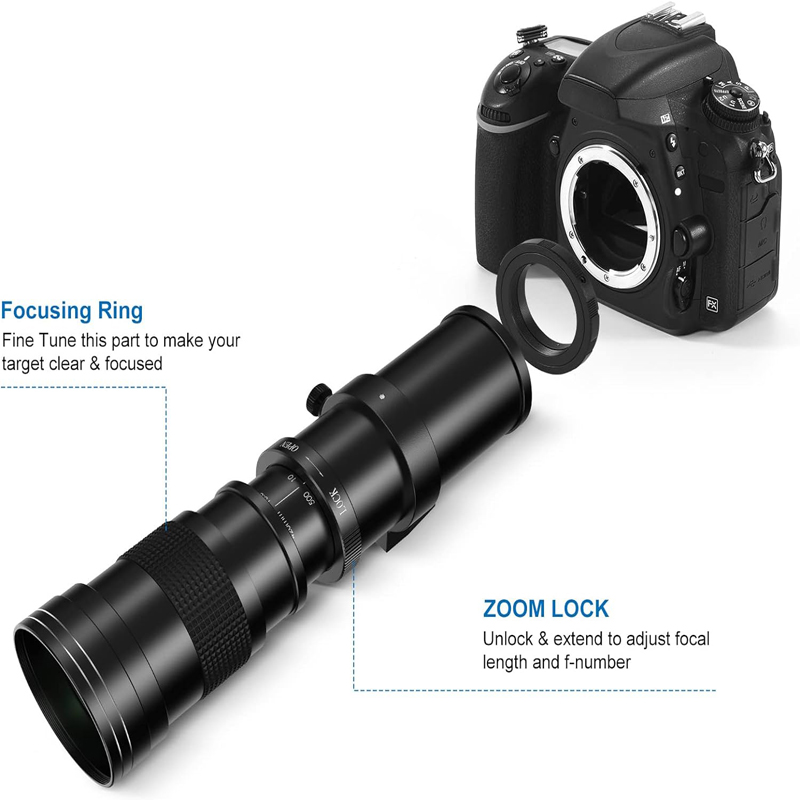 Lightdow 420-800mm F8.3 Manual Zoom Super Telephoto Lens With UV filter for Canon EOS Rebel T3 T3i T4i T5 T6s T7 Camera Lenes. 