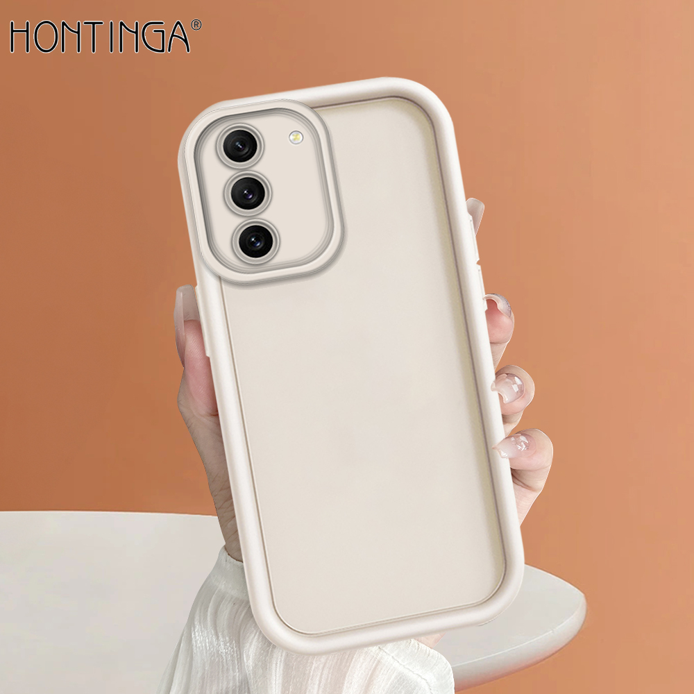 Hontinga for Samsung S21 FE 5G Back Cover Luxury Ladder Soft Camera Protection Rubber Phone Case