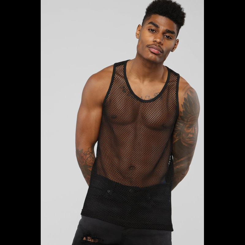 HIRIMen's Mesh Sheer Fishnet GYM Muscle TaTop Fitted Clubwear Undershirt Men Newest TaTops
