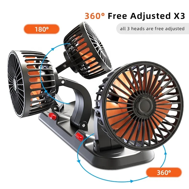 F4310 360-Degree Rotating Adjustable Car Three-Head Fan, Style:12V Cigarette Lighter F4310 12V Cigarette Lighter. 