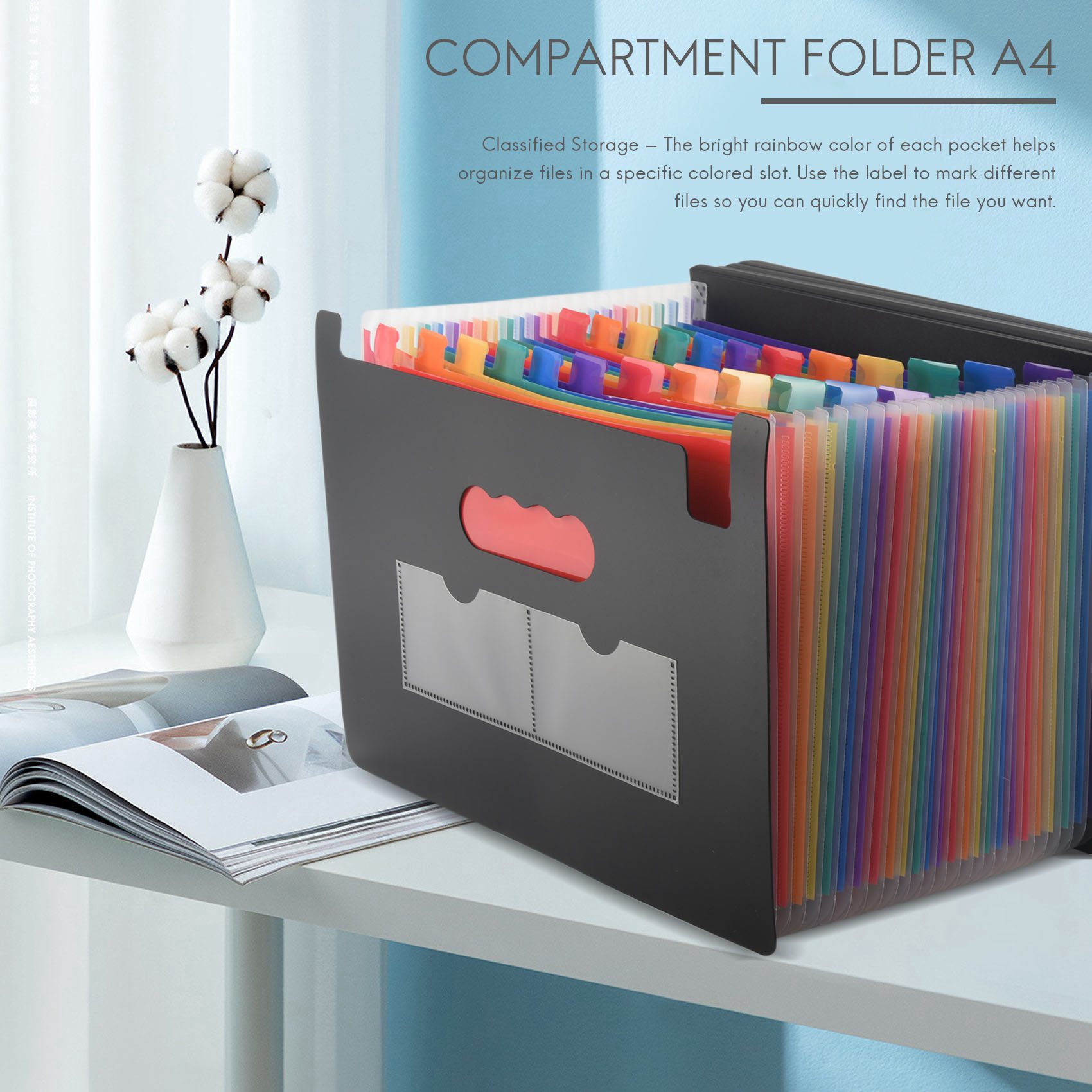 24 Compartments Document Folder, Sorting Folder with Lid, Expandable File Folder, Document Organizer for Filing. 