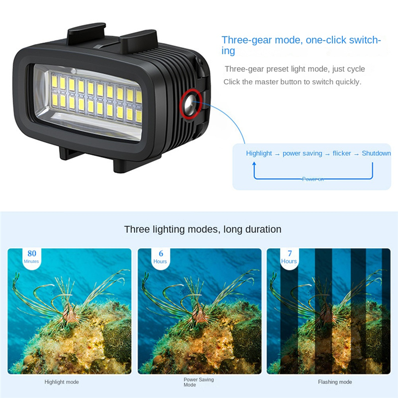 40M Waterproof Underwater Diving Fill Light LED Video Light for Gopro Hero 10 9 8 Action Camera. 