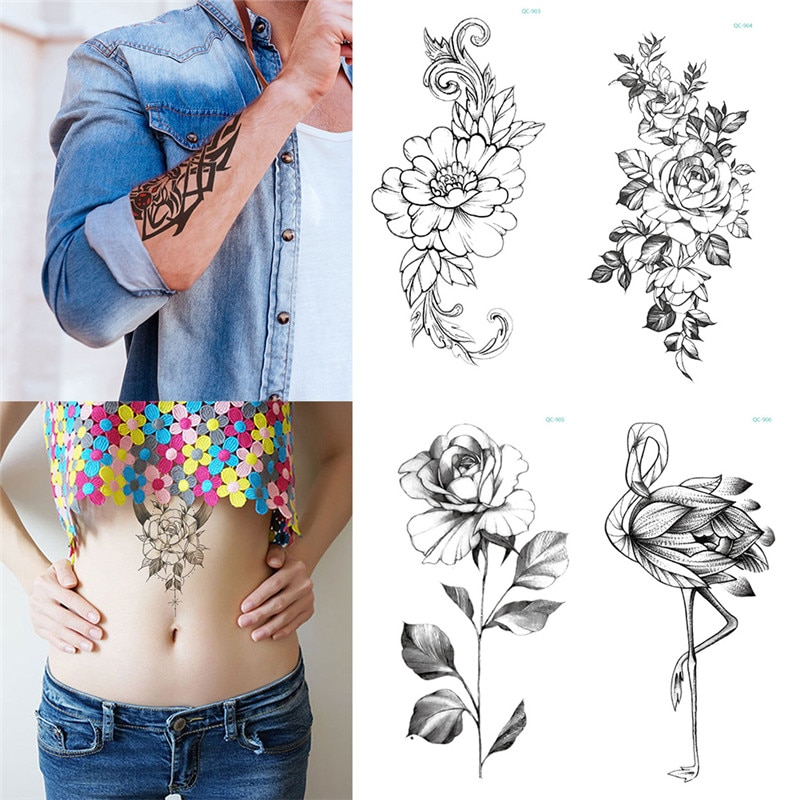 Hot Black Temporary Tattoo Body Art Tattoos 3D Waterproof Temporary Tattoos Sticker Art Men Arm Leg Tatoo Paper. 