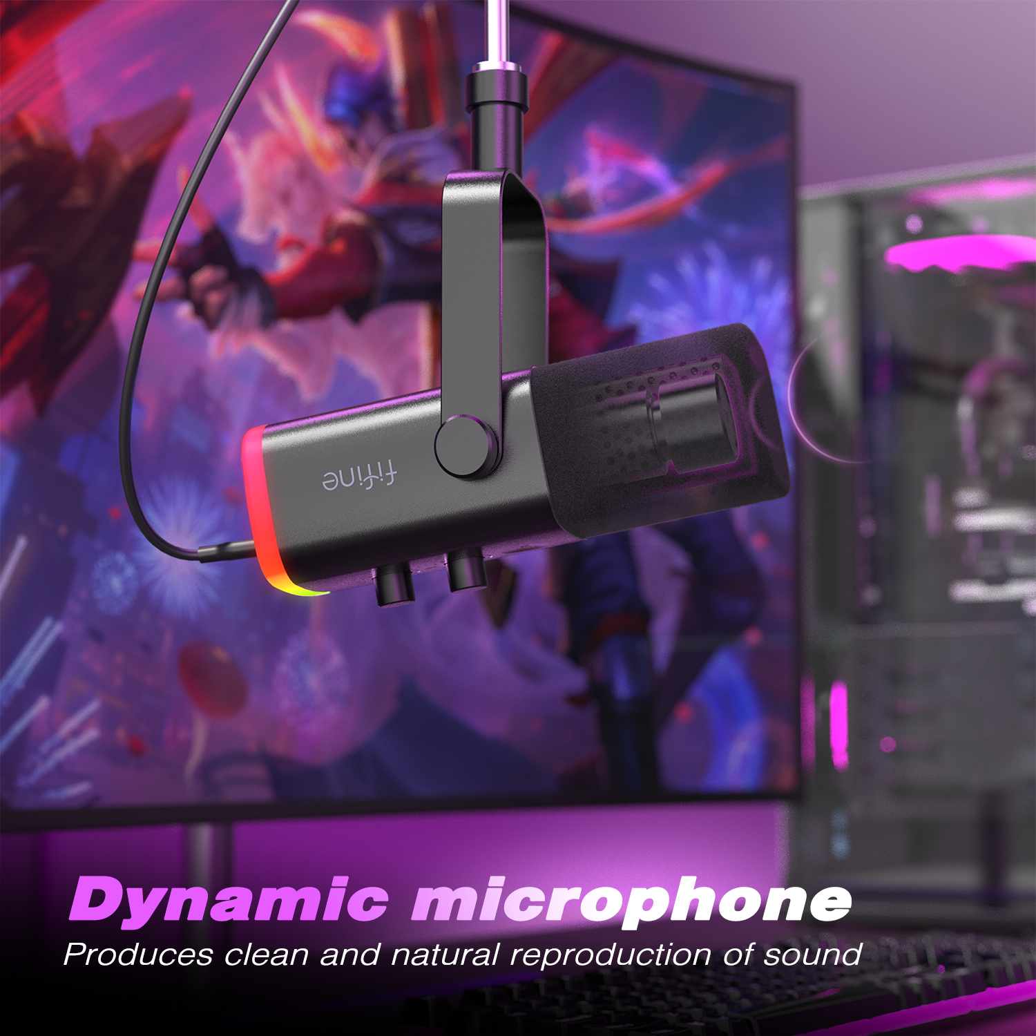 FIFINE USB/XLR Dynamic Microphone with Touch Mute Button,Headphone jack,I/O Controls,for PC PS5/4 mixer,Gaming MIC Ampligame AM8. 