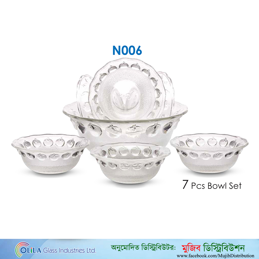 Crystal Clear Glass Bowl Set (7 Pieces) OLiLA N006 (৭ পিচের স্বচ্ছ