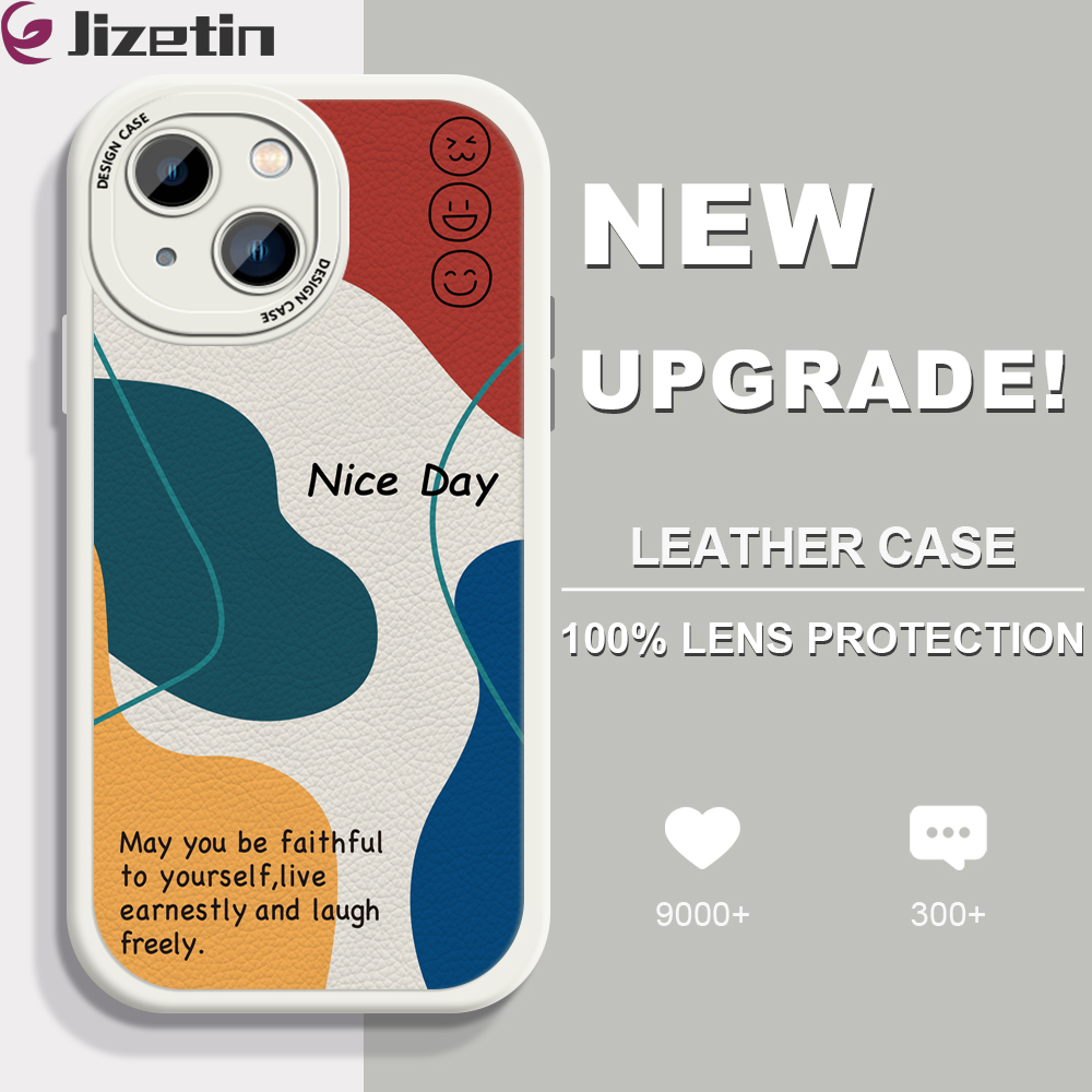 Jizetin for iPhone 15 Back Cover Colorful Graffiti Lambskin Texture PU Leather Back For Girls Boys Soft Phone Case