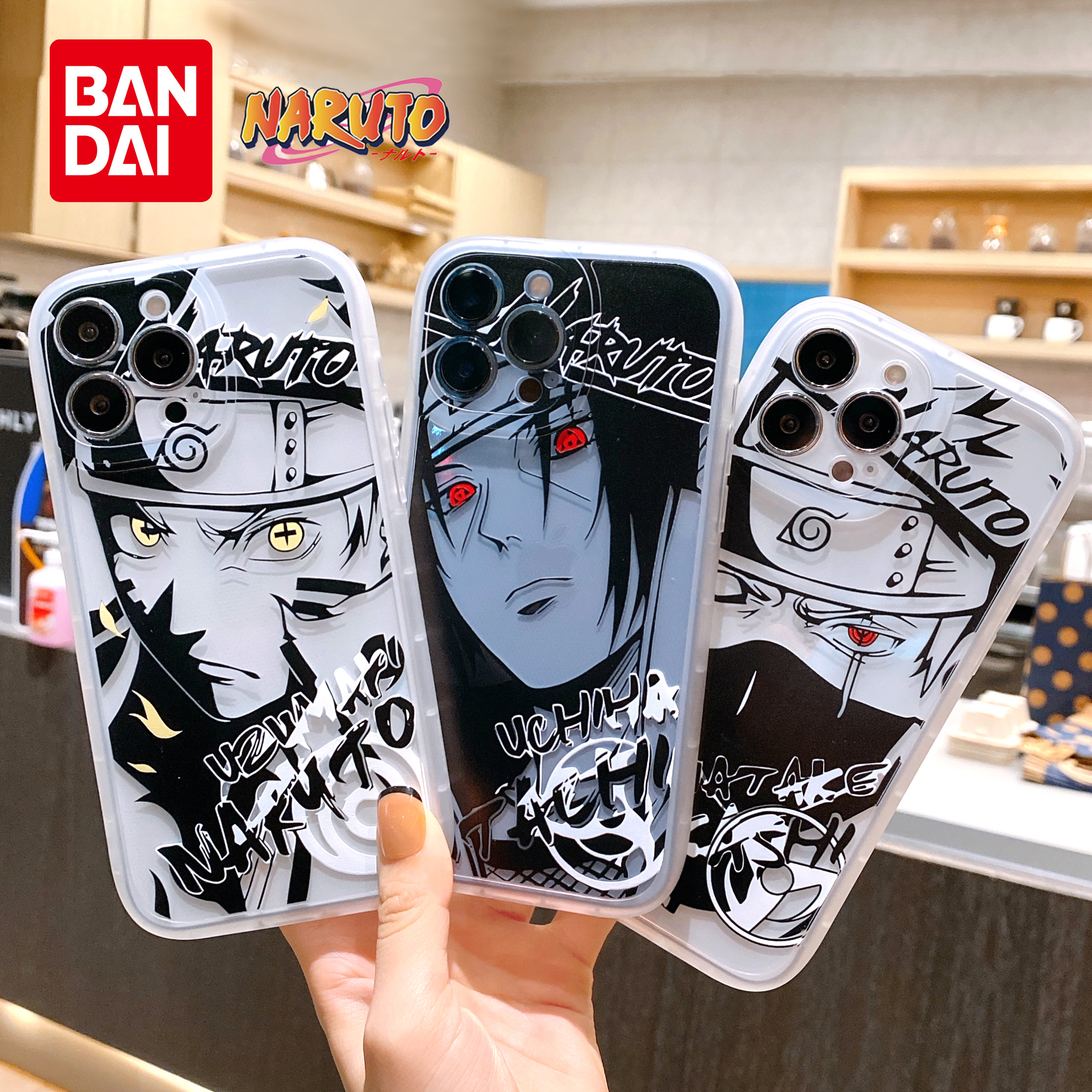 PBNDJVG 2 Confezioni Anime Custodia per iPhone 16 6.1, Manga Cartoon Anime Uchiha Itachi Sasuke Shinobu Disegno Protezione Carino Cover Case Flessibile Antiurto Cartone Animato TPU Morbido, Nero