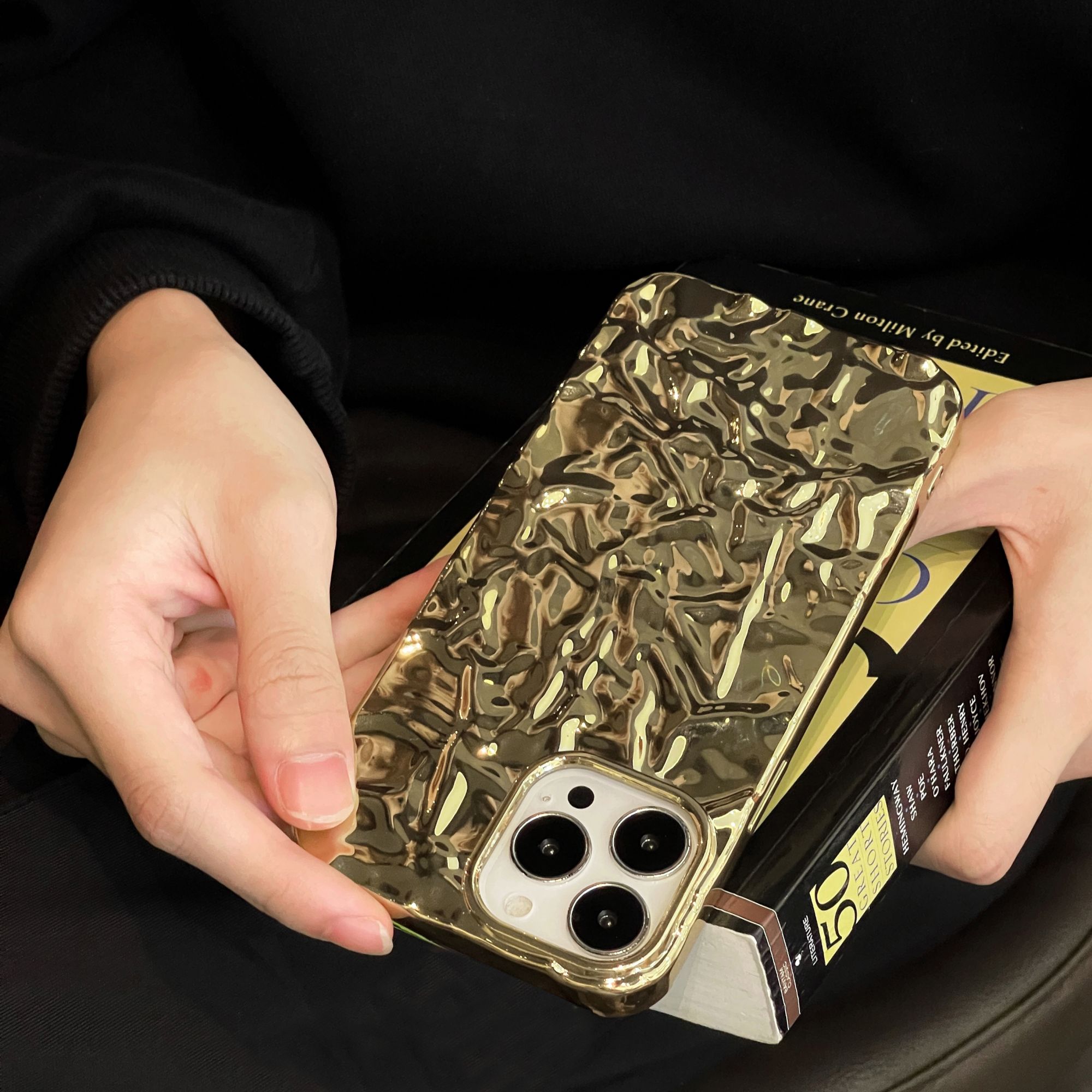 Luxury Plated Gold Tin Paper Phone Case for iphone 15 14 13 11 12 Pro Max X XS Max XR Water Ripple Shockproof Soft Cover Men. 