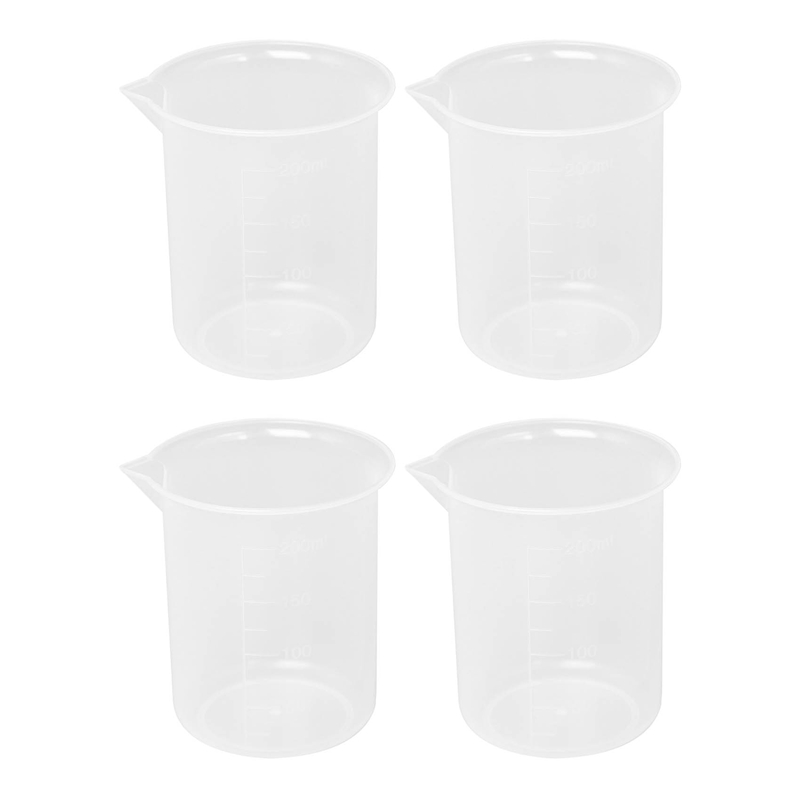 Lab Graduated Clear Plastic Thicken with Cap Measuring Jug 200mL 4pcs. 
