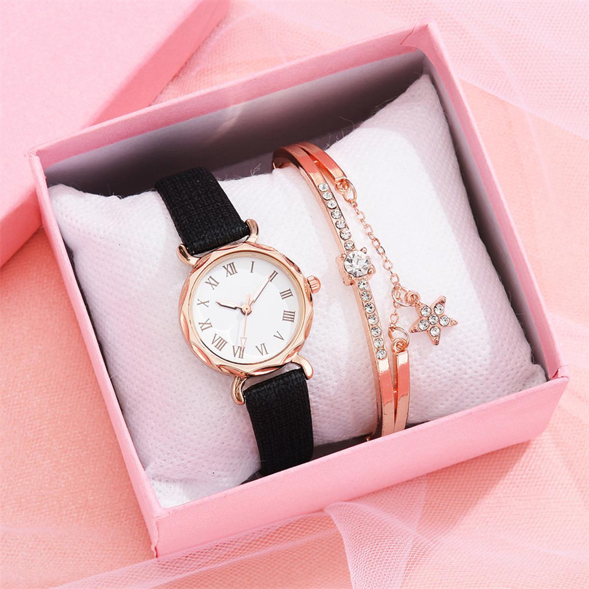 Women's Watches Bracelets Set Rome Font Digital Quartz Wristwatches Girl's Gift