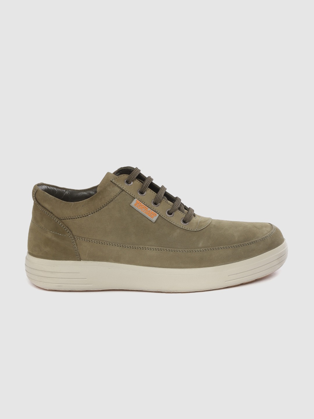 Woodland Men Nubuck Leather Sneakers - 3237119 Olive Green - Shoes. 
