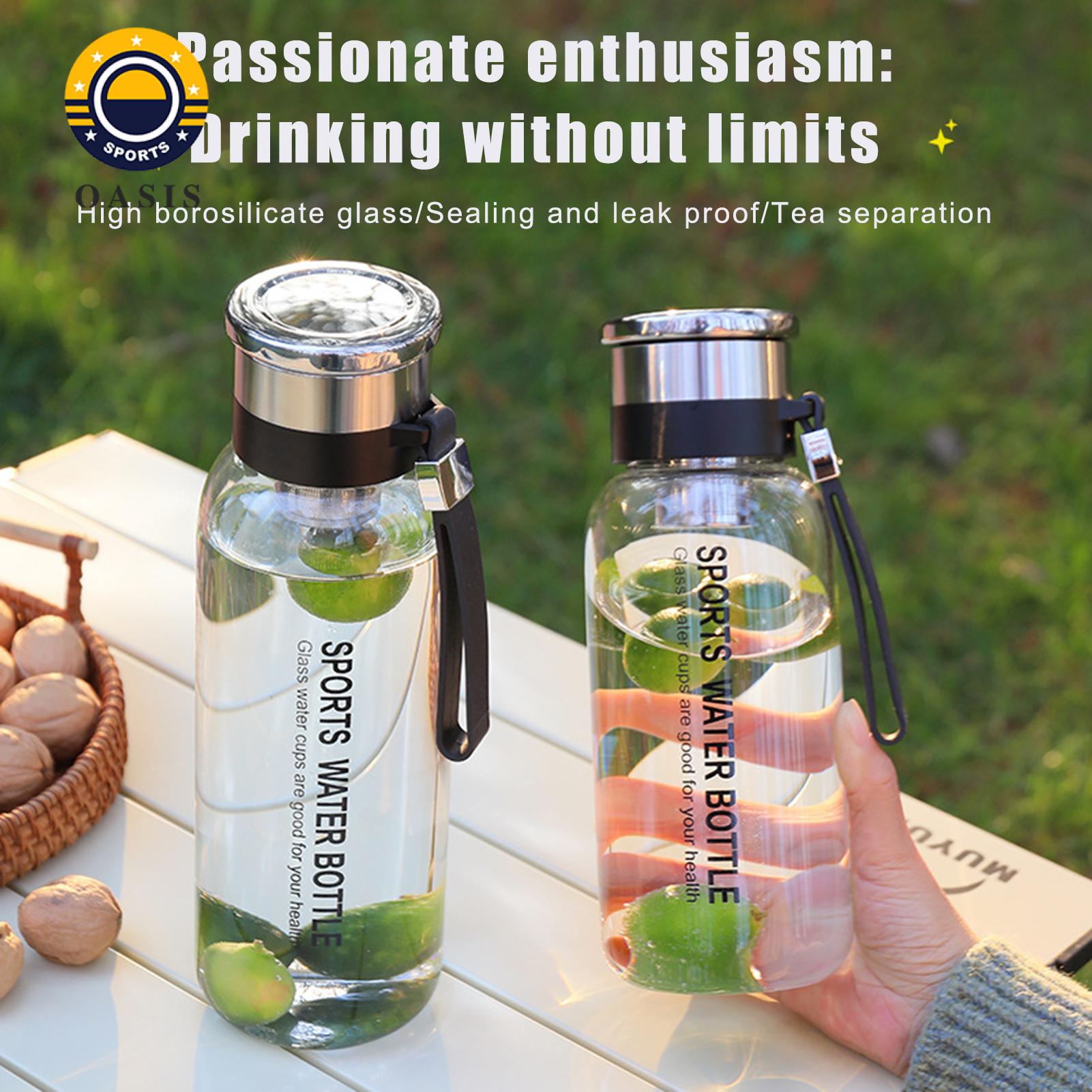 Oasis Large Capacity Water Bottle Premium Borosilicate Glass Water Bottle Bpa Free Leakproof Wide Mouth Drinking Kettle with Lid Heat-resistant Food Grade. 