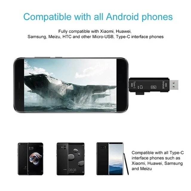 5 in 1 Type C/Usb /Micro Usb/Tf/SD Memory Card Reader OTG Card Reader. 