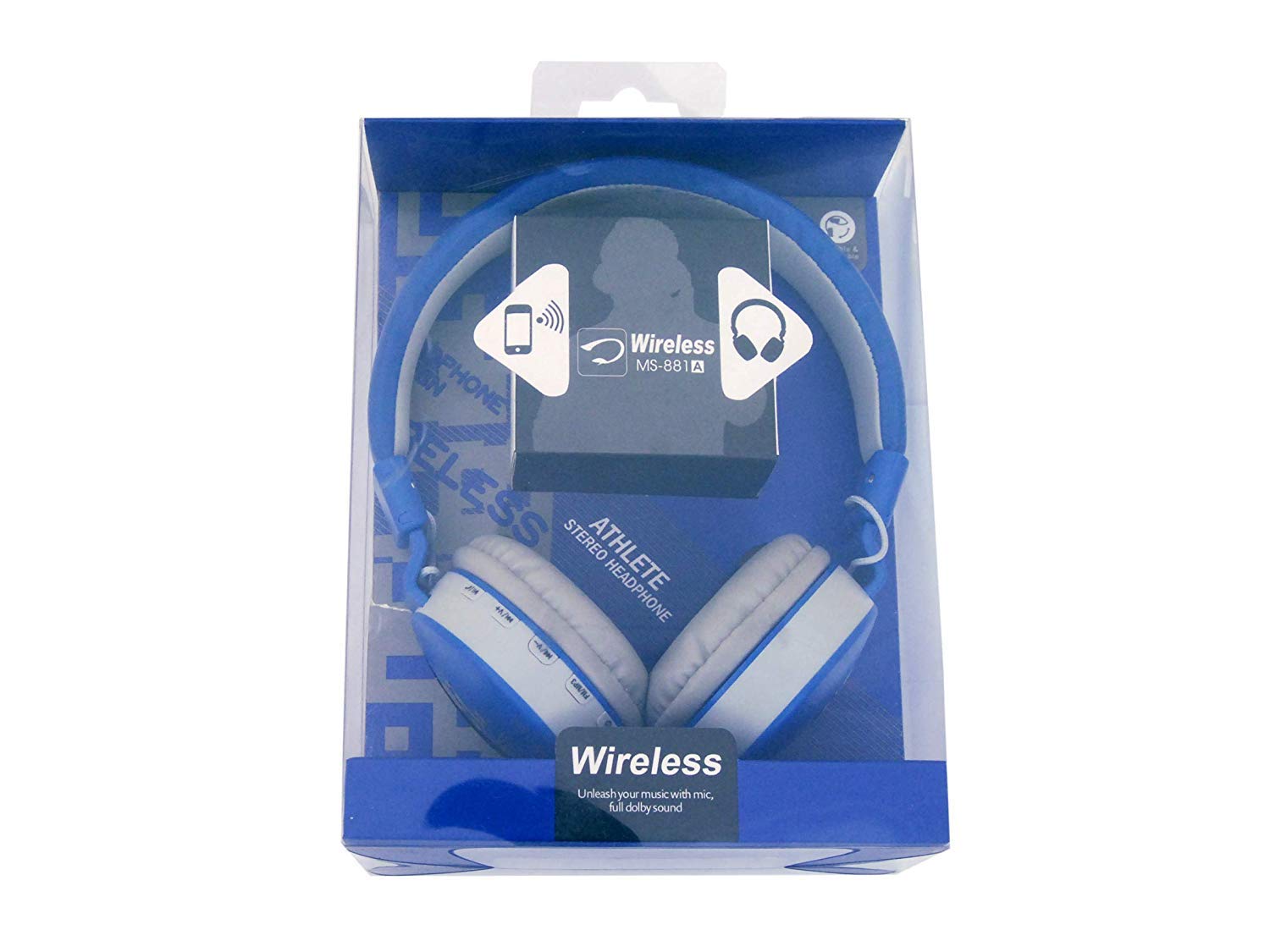 881 A Wireless Bluetooth Headphone with Fm and Sd Card Slot (Blue). 
