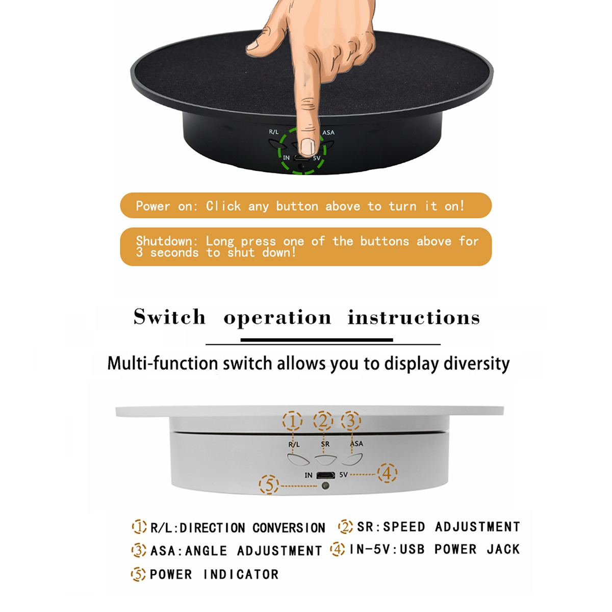 20cm USB Electric Rotating Turntable Display Stand Video Shooting Props Turntable for Photography, Load: 8kg. 