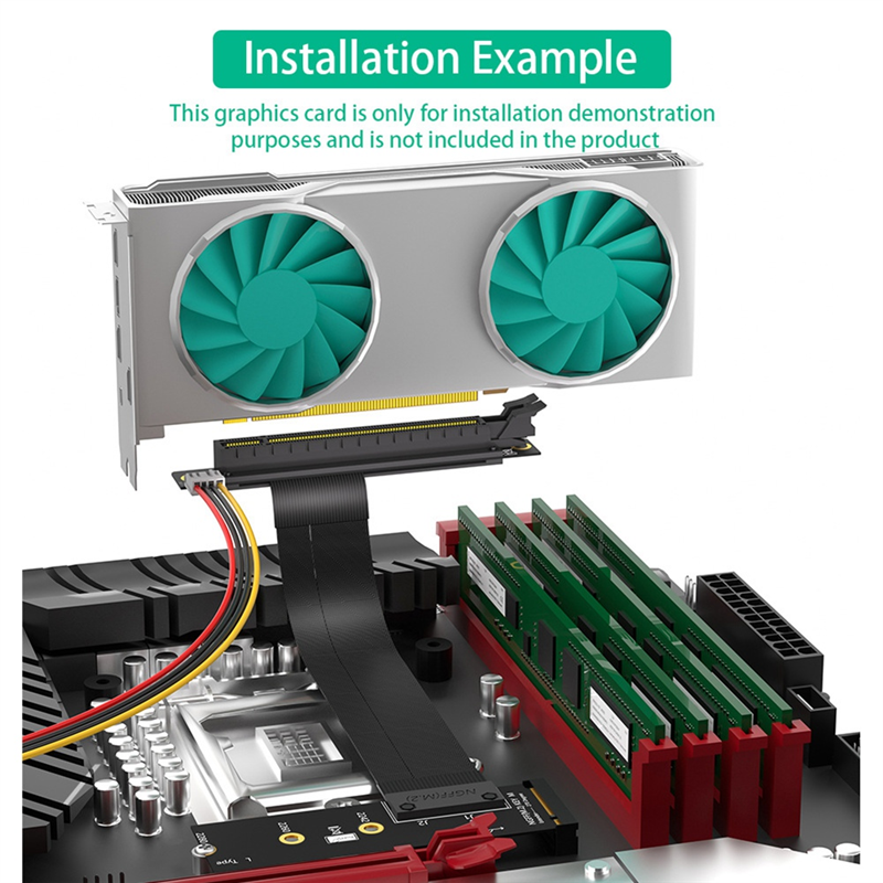 Riser Cable M.2 NVME to PCIE X16 Adapter Graphics Extension Cable 90 Degree PCI Express 3.0 16X to M Key Riser Cable A. 