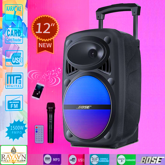 Wireless Microphone Bluetooth Rechargeable Portable Trolley 12" Speaker Sound box Dj box. 