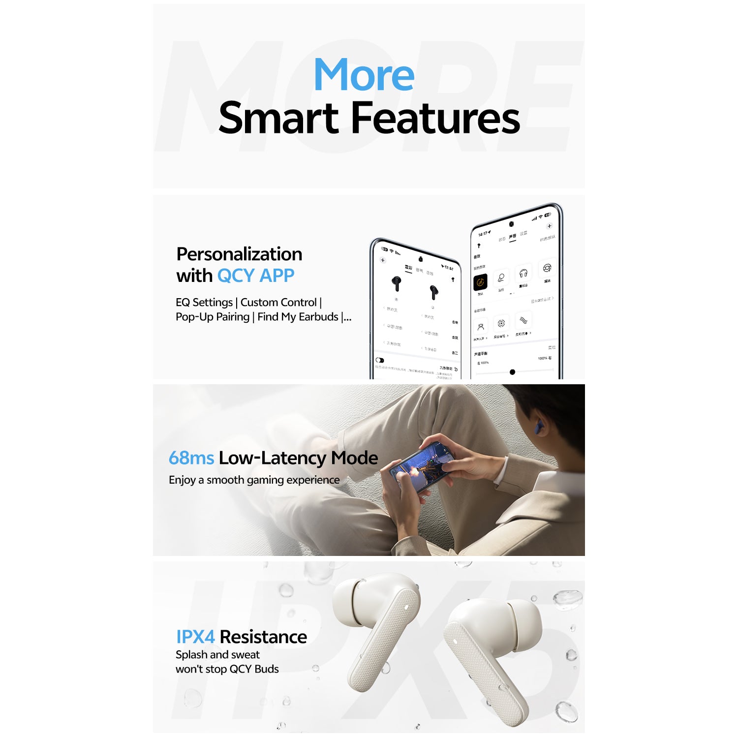 QCY Buds QT43 True Wireless Earbuds. Fabric Texture and Super Light weight Earbuds. 