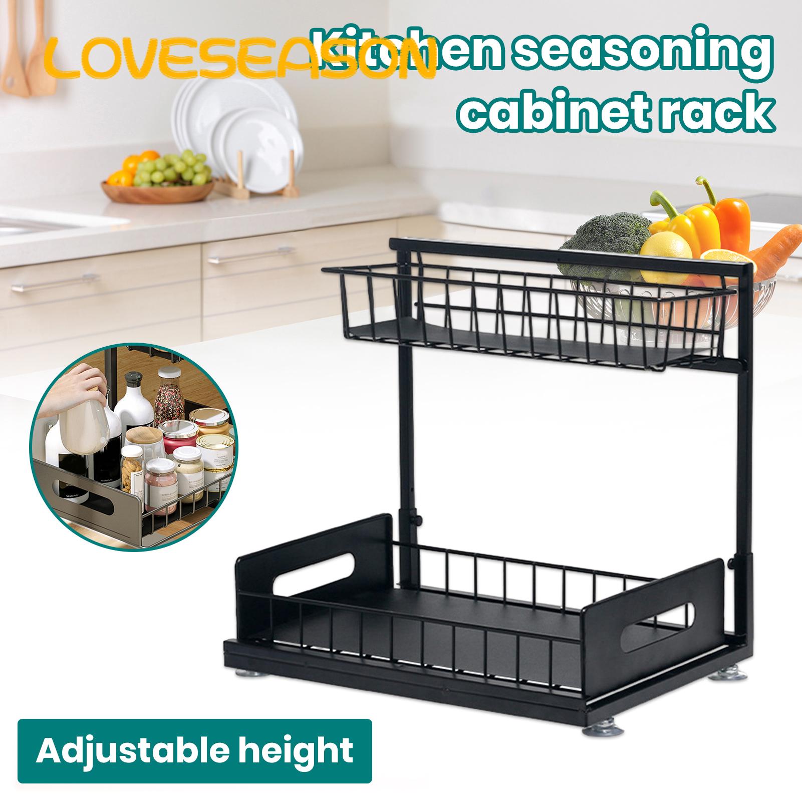 Loveseason Maximize Your Kitchen Space with our Under Sink Organizer Double Layer Sliding Drawer Large Capacity for Easy Access Bathroom and Organization Adjustable Height Cabinet Customized Storage Perfect Homes Restaurants Hotels Order Now a Tidy