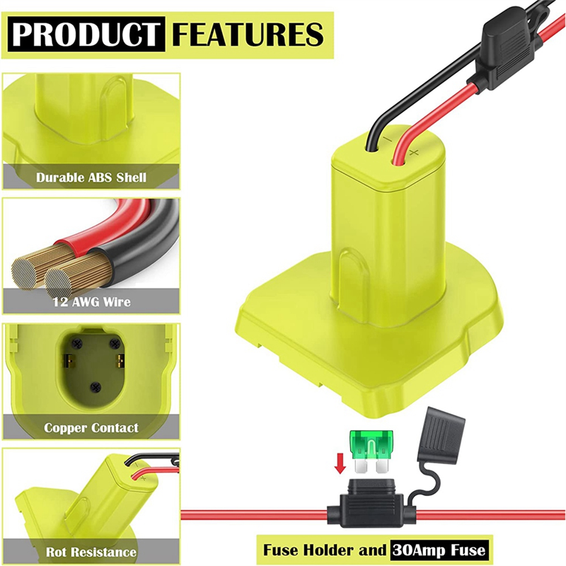 2Pack Battery Adapters for 18V Battery Adapter Power Wheels Battery Conversion with Fuses&12AWG Wire Terminals. 