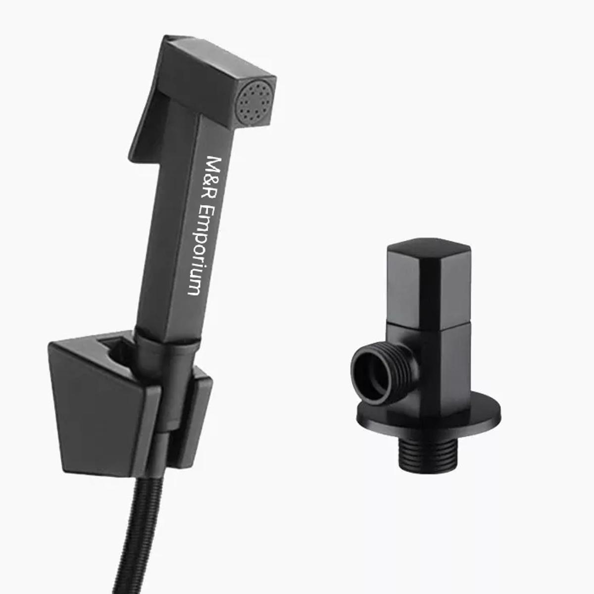 Black push shower and black angle stop valve set made in china